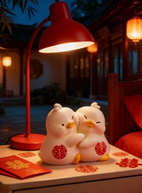 新年红情侣小鸡摆件卧室装饰