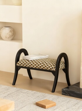 复古几何木质玄关凳落地摆件