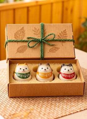 卡通陶瓷猫咪桌面摆件礼盒送礼