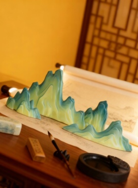 新中式山水陶瓷摆件可发光礼盒