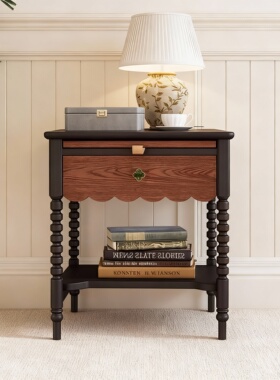 欧式复古实木床头柜雕刻收纳摆件