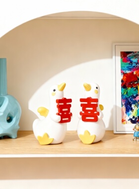 树脂卡通鸭子婚礼祝福摆件礼盒
