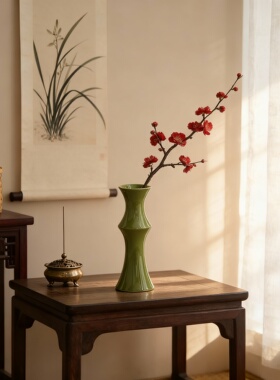 新中式色釉陶瓷梅花花瓶摆件