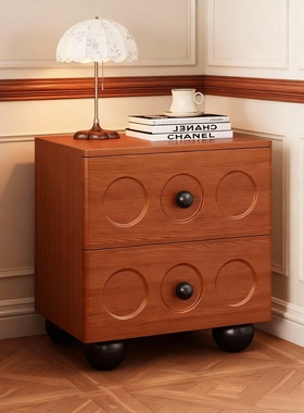 复古几何木质床头柜收纳可移动