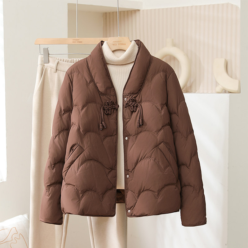 2025秋冬季新款中式盘扣羽绒服女短款立领高端洋气国风白鸭绒外套