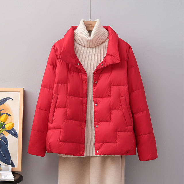 Thin, matte design 63cm stand collar down jacket