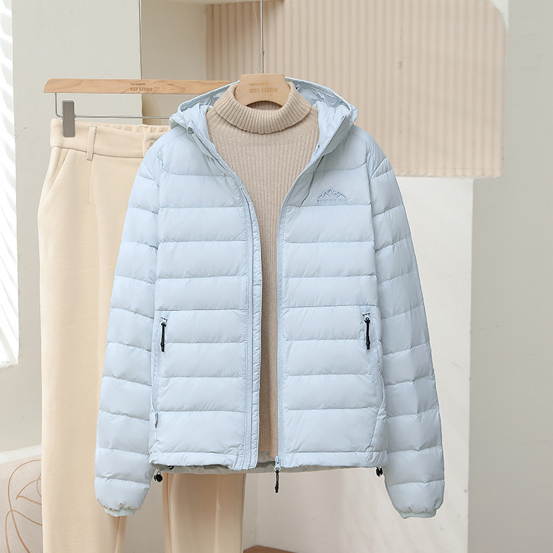 2025秋冬款轻薄羽绒服女士白鸭绒短款宽松排骨连帽时尚潮流外套女