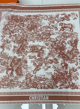 新款斜纹绸90方巾台版印花手工精卷边秋冬披肩领巾复古大方巾百搭