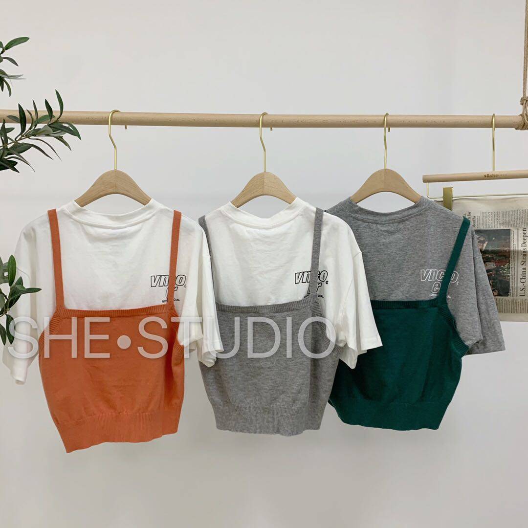 s she / 2020新款圆领五分袖拼t恤 小胖家女装店T恤