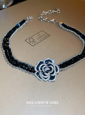 韩国镶钻滴油花朵人造水晶项链轻