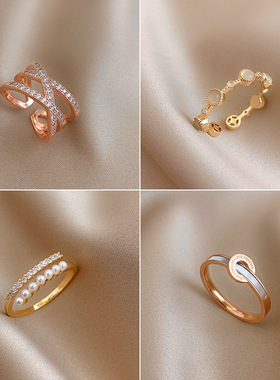 镶钻编织麻花开口个性网红戒指女