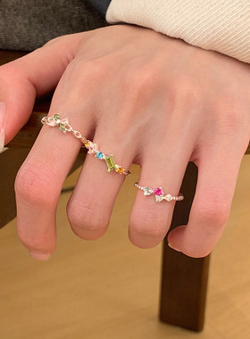 不规则锆石彩色蝴蝶结蝴蝶开口戒