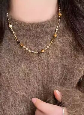 复古美拉德风几何圆形吊坠项链轻