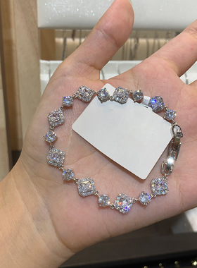 韩系锆石菱形卡扣手链时尚精致高