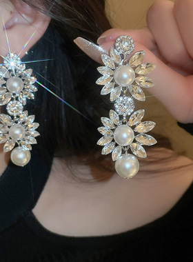 镶钻花朵珍珠丝带项链套装欧美重