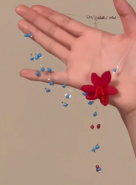 夏日玻璃珠红色花朵颈链时尚度假