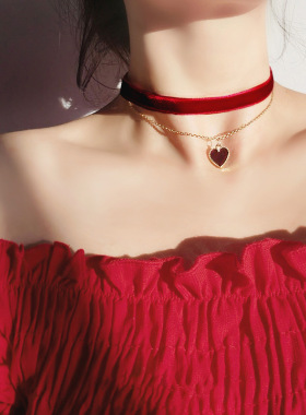 绒布滴油爱心吊坠项链欧美时尚优