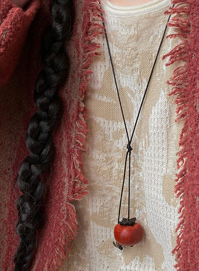 蜡绳木珠番茄大蒜吊坠项链个性复