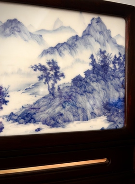 见欢集 宋画山水 青花文人明式山水砚屏 屏风 瓷板画 插屏 国画