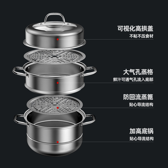 Kangbach steamer household 304 stainless steel thickened multi-layer steamer steamer bun steamed bun gas stove induction cooker