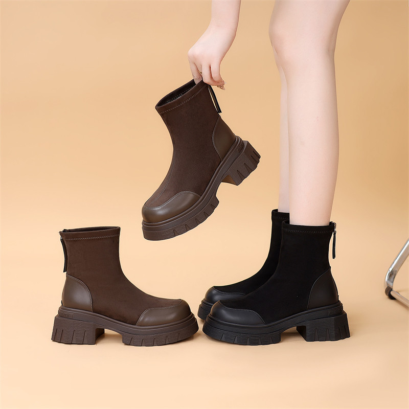 厚底小个子马丁靴女2025新款秋冬加绒英伦风增高短筒瘦瘦弹力袜靴,淘宝优惠券,粉丝福利购,淘宝优惠卷