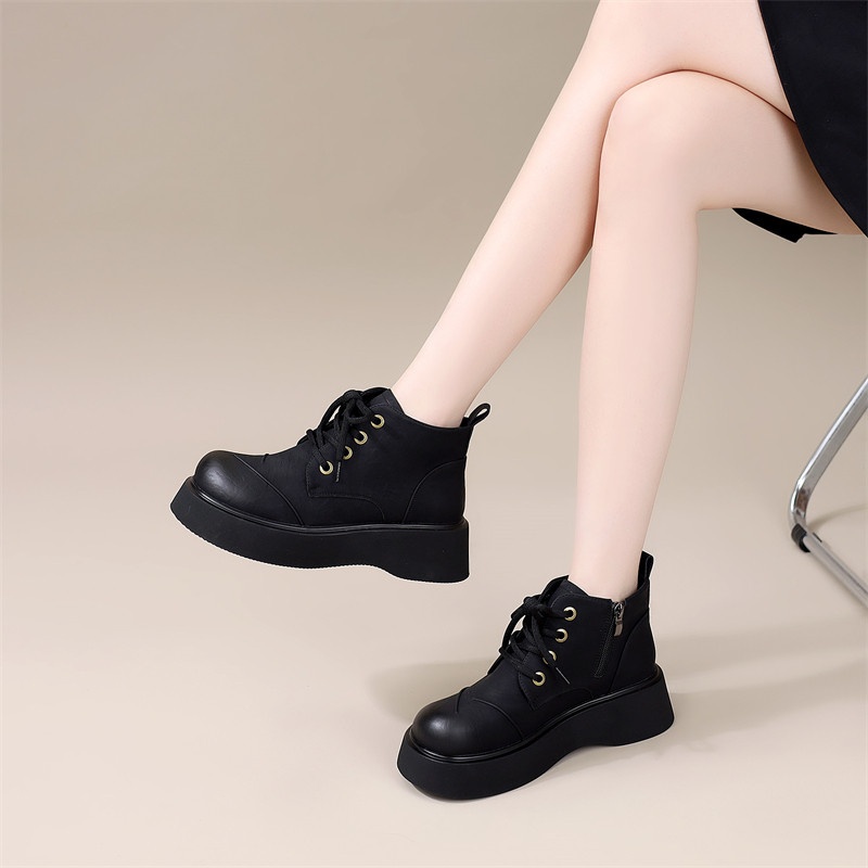 系带厚底马丁靴女2025年秋冬新款软底加绒保暖棉靴增高显脚小棉靴,淘宝优惠券,粉丝福利购,淘宝优惠卷