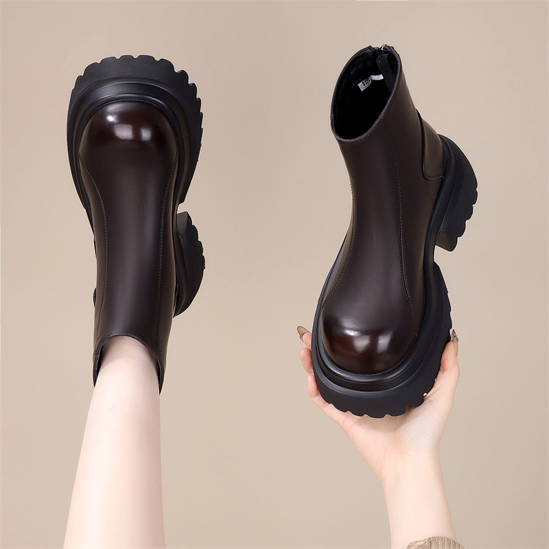 厚底切尔西短靴女2025秋冬季新款加绒小个子增高防滑英伦风马丁靴,淘宝优惠券,粉丝福利购,淘宝优惠卷