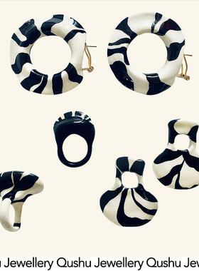 Qushu Jewellery 手工非洲部落风艺术耳环手绘动物纹小众感耳饰