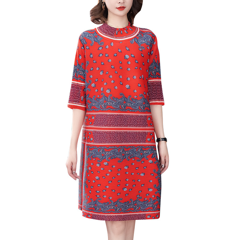 阔太太中老漂亮妈妈褶皱连衣裙春秋洋气贵夫人宽松大码显瘦印花裙,淘宝优惠券,粉丝福利购,淘宝优惠卷