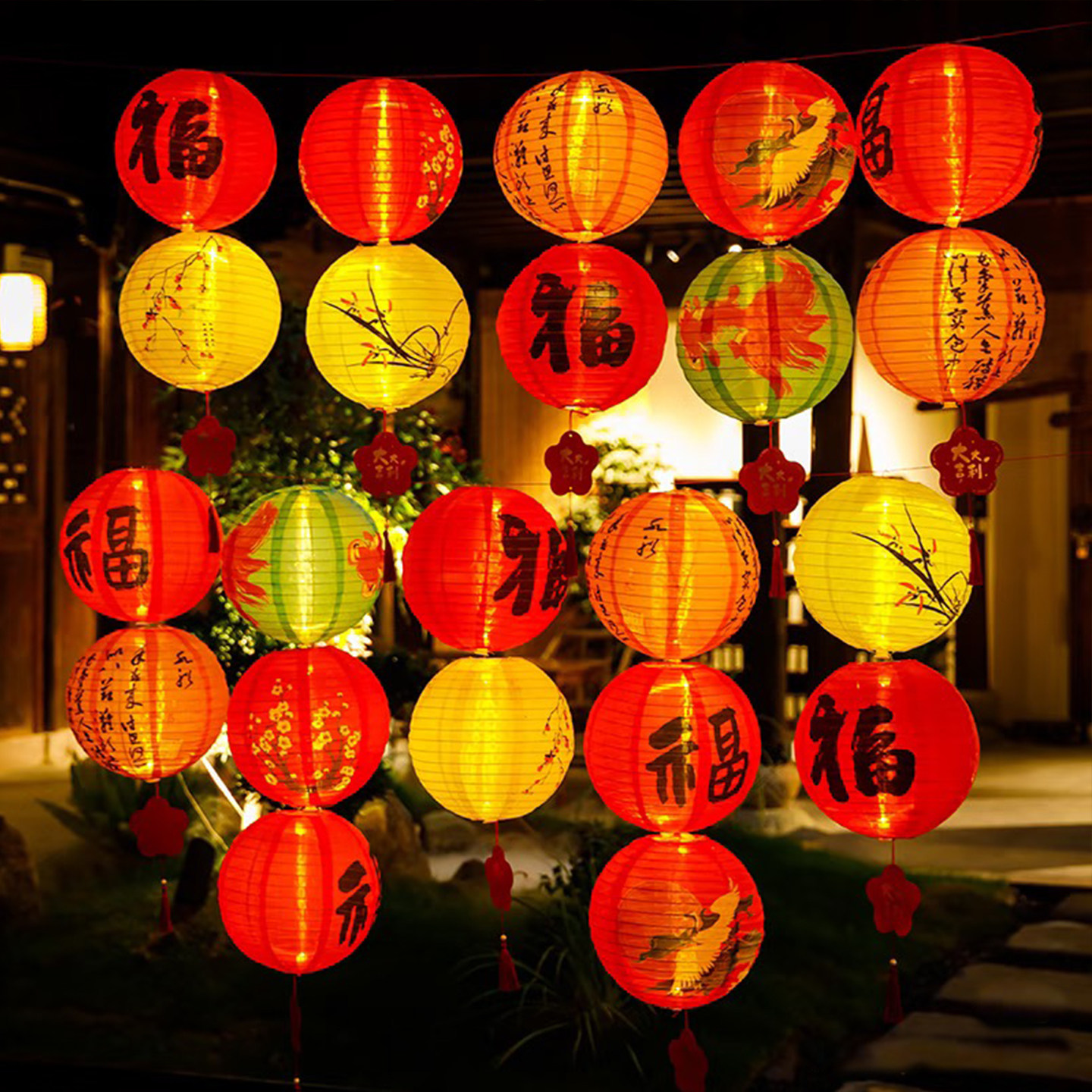 户外防水丝布灯笼圆形福字古风装饰花灯过年元宵场地布置氛围灯笼,淘宝优惠券,粉丝福利购,淘宝优惠卷