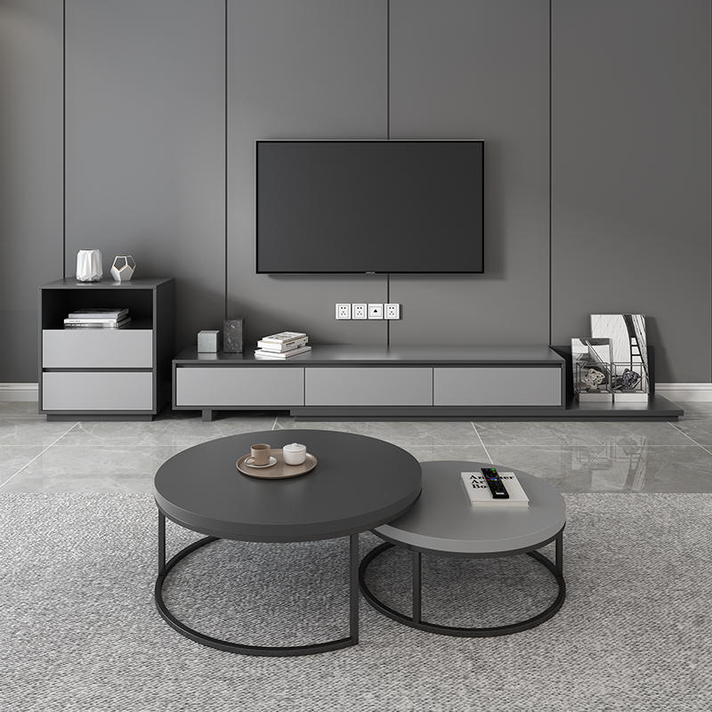 卡楠菲可伸缩岩板茶几电视柜组合落地小户型家用客厅灰色电视机柜
