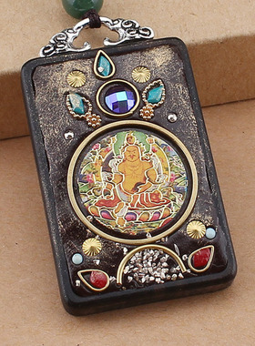 棉麻绳子黑檀木挂件长款毛衣链