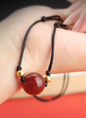 红玛瑙编织绳女沙金项链手链红色