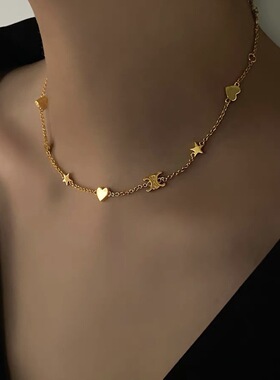 钛钢凯旋门保色项链女爱心锁骨链