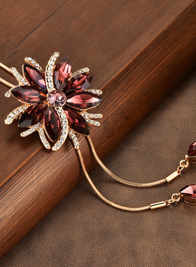 红色水晶花朵毛衣链两戴项链胸花