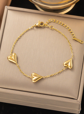 欧美甜美桃心流苏钛钢项链女手链