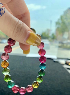 佩玺珠宝碧玺手链天然钛金紫锂辉海蓝宝金草莓晶月光超七红纹手串