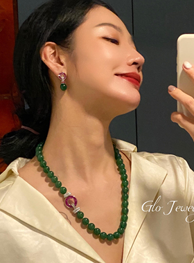 天然帝王绿翡翠项链手链女新中式巴西菠菜绿玉髓绿玛瑙国风锁骨链