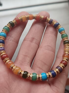 水晶多巴胺多宝药片单圈精工归圆镶嵌铜镀金镶钻手串手链饰品