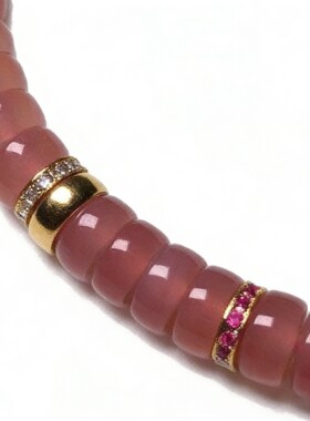 天然粉玛瑙手串直切药片手链6mm少女粉手链男女同款925银手链