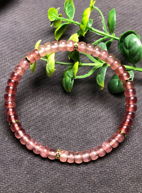 天然草莓晶直切药片手串DIY新款水晶药片手链晶体通透 小红书爆款