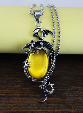 复古龙形钛钢宝石首饰毛衣链