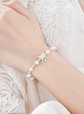 天然淡水珍珠手链女纯银手串