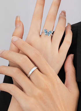 沧海蝴蝶纯银情侣戒指一对情侣款轻奢高级感对戒定情信物生日礼物