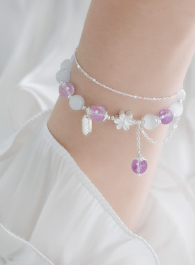 【天然紫水晶】樱花纯银猫眼手串