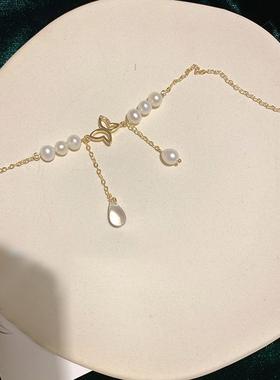 复古法式珍珠项链女蝴蝶水晶轻奢小众锁骨链高级感小众生日礼物