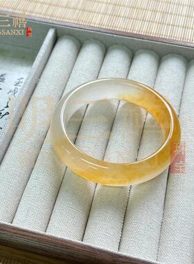 网红爆款天然黄龙玉手镯玉镯金丝玉镯子玉镯黄翡半山半水桂花酿手