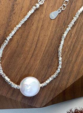 【小扬哥推荐】S925纯银巴洛克珍珠手链女不规则方形碎银子设计法