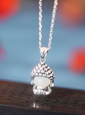 【网红推荐】925银南红玛瑙宝宝佛挂件复古做旧3D银小佛吊坠锁骨