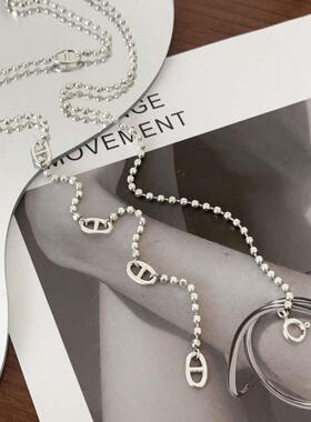 【2025新款】s925纯银镂空猪鼻子项链高领毛衣链秋冬长款设计感多